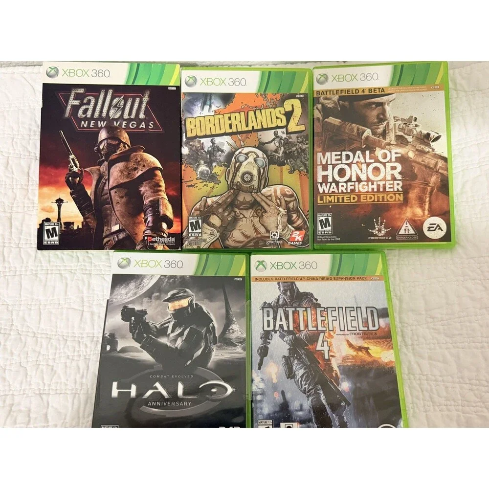 XBOX 360 Lot of 5 Games Battlefield, Halo, Fallout, Borderland, Medal of Honor M